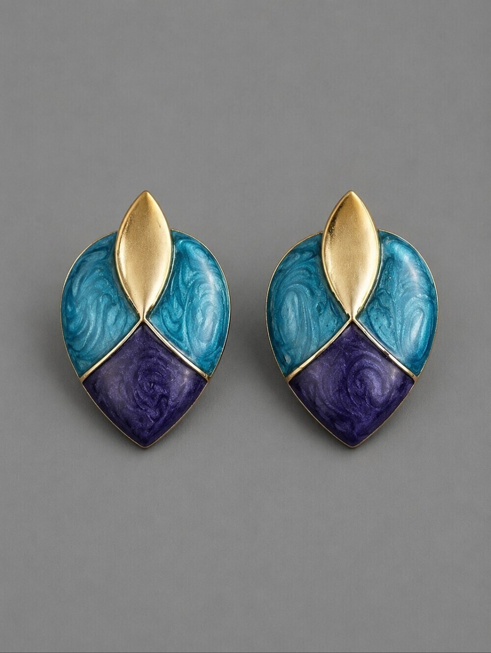 3/$30 Vtg 1980s Purple Teal Enamel Art Deco Post Earrings